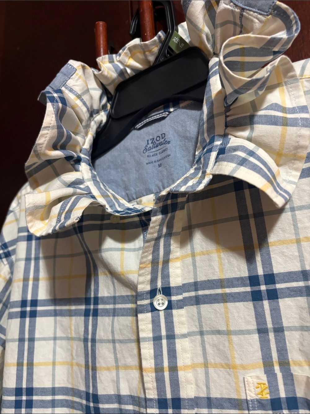 Upcycled/Reloved Izod Saltwater Yellow/Blue Plaid Soft Shirt